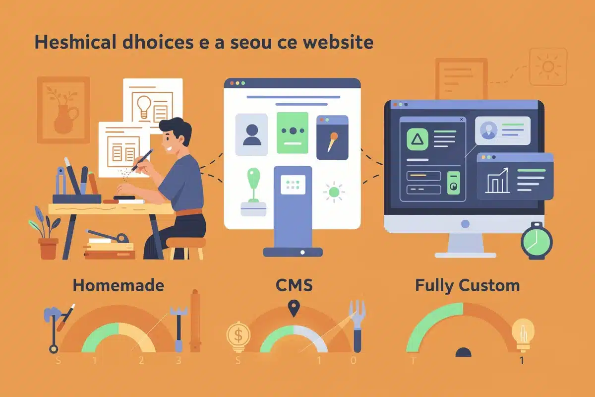 Choisir la solution technique adaptée (et comprendre l’ Choisir la solution technique adaptée (et comprendre l’impact sur le coût) — Illustration — budget site vitrine — Artisa
