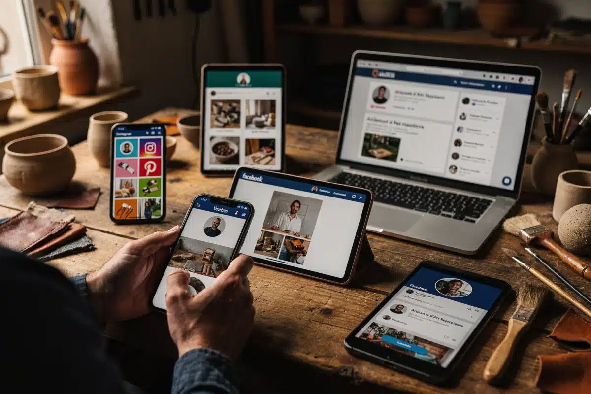 Choisir les plateformes et formats gagnants selon votre Choisir les plateformes et formats gagnants selon votre métier d’art — Illustration — réseaux sociaux artisanat — Artisa