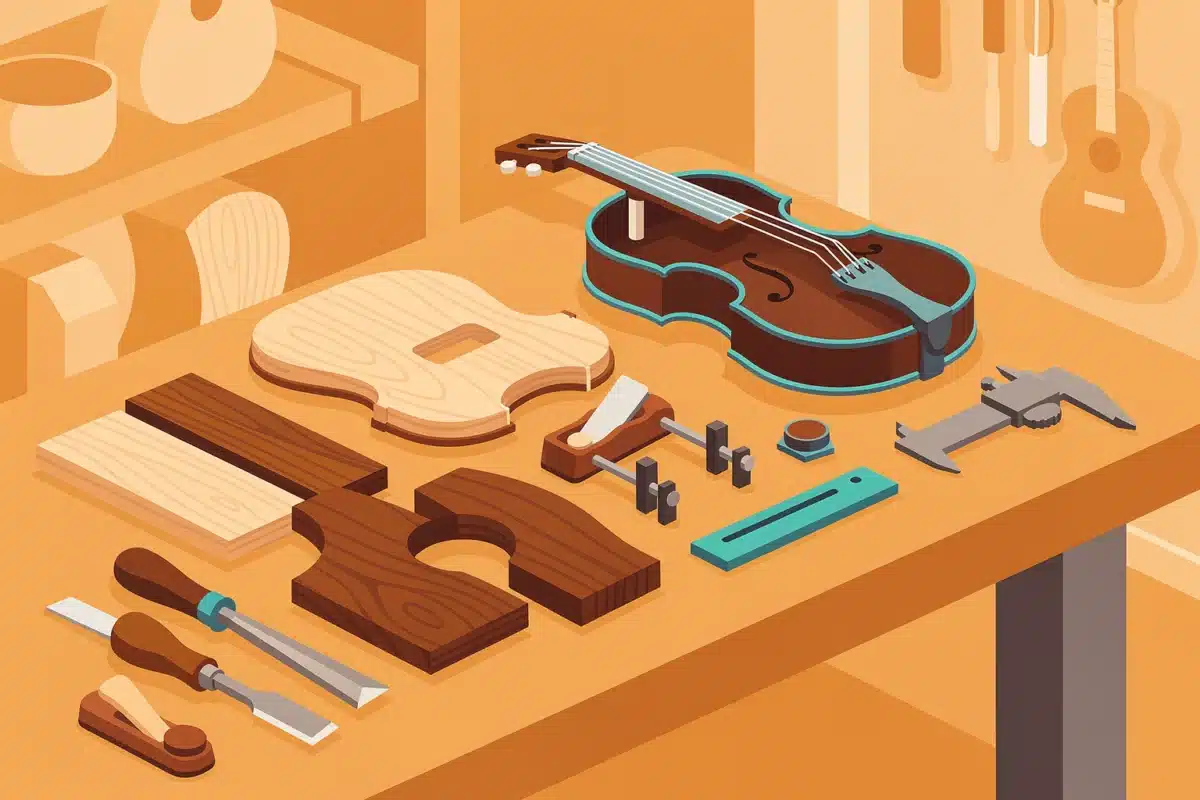 Voir les coulisses de fabrication et de restauration : Voir les coulisses de fabrication et de restauration : ce que l’établi révèle — Illustration — lutherie — Artisanat d�